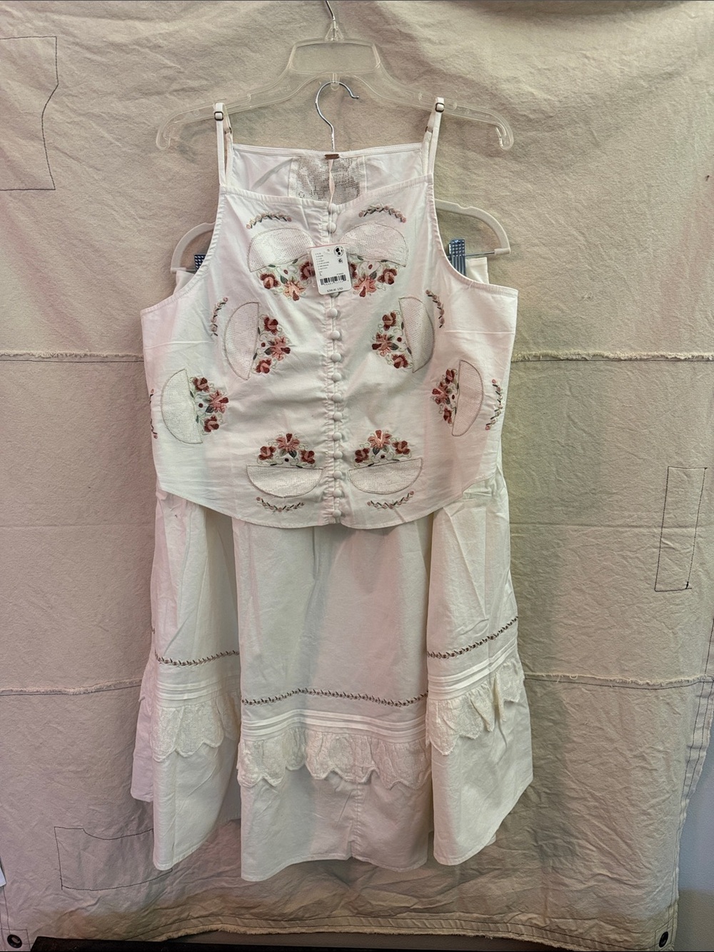 Free People White Embroidered Maxi Skirt & Cropped Bustier Set